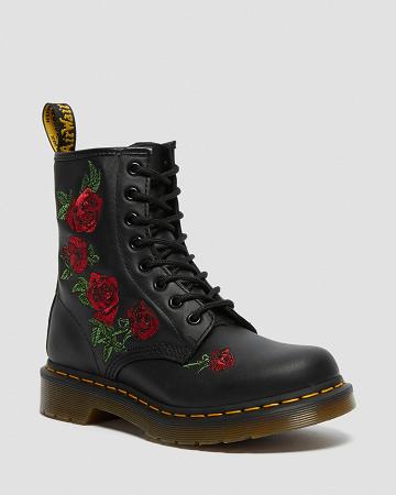 Dr Martens 1460 Vonda Floral Leren Veterlaarzen Dames Zwart | NL 563CTV